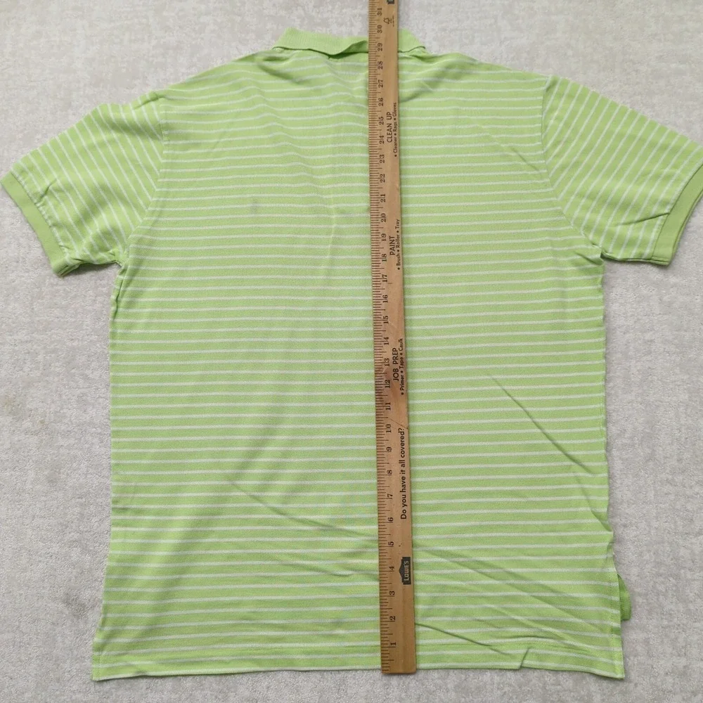Polo Ralph Lauren Polo Shirt‎ Mens L Lime Green White Striped Pima Cotton Pony